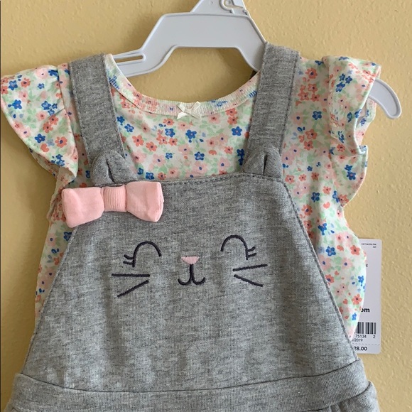 Girls NWT 9m carters 2 piece outfit overalls kitty - Picture 6 of 7
